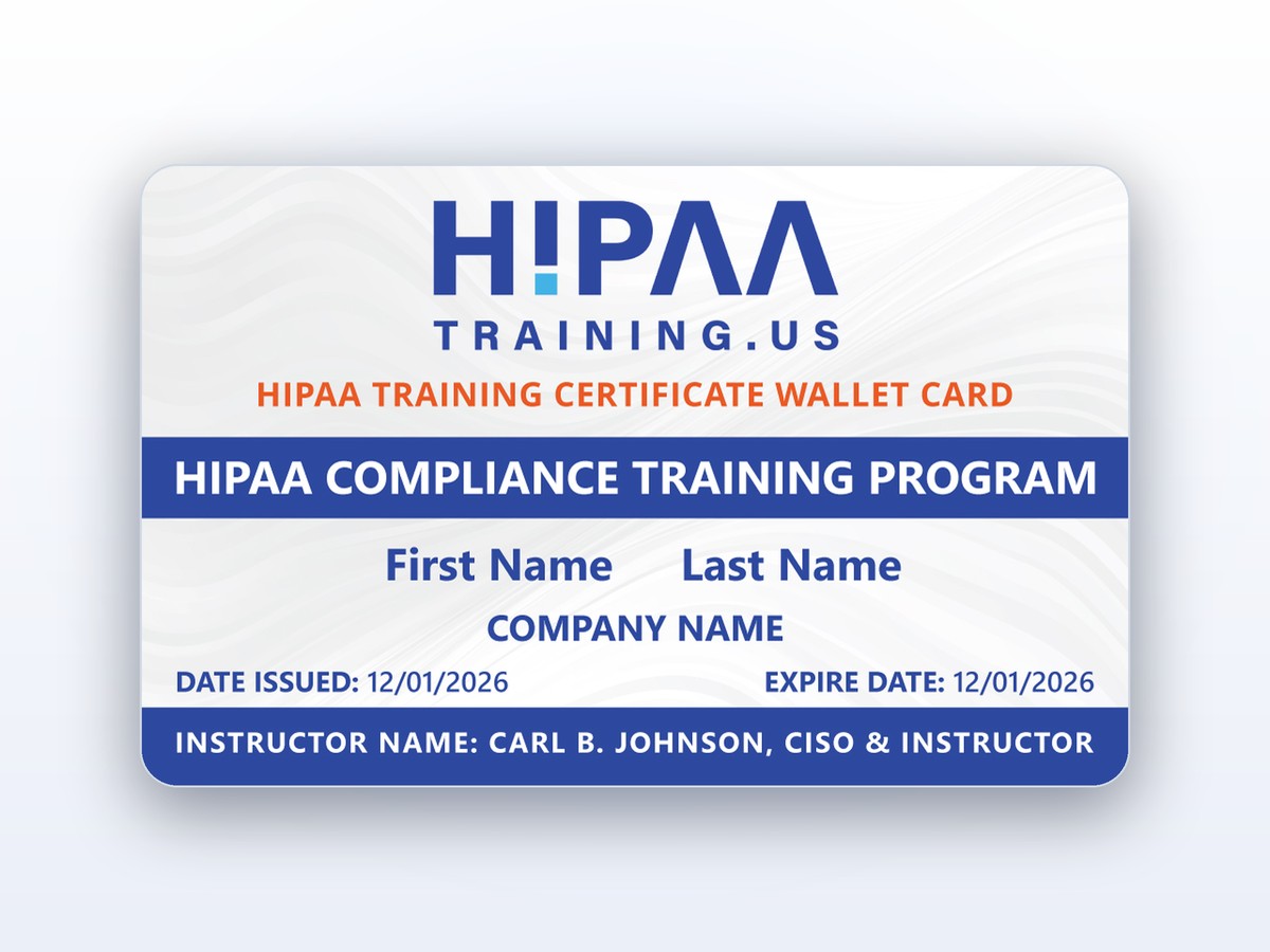 HIPAA Training NFC wallet card, front view