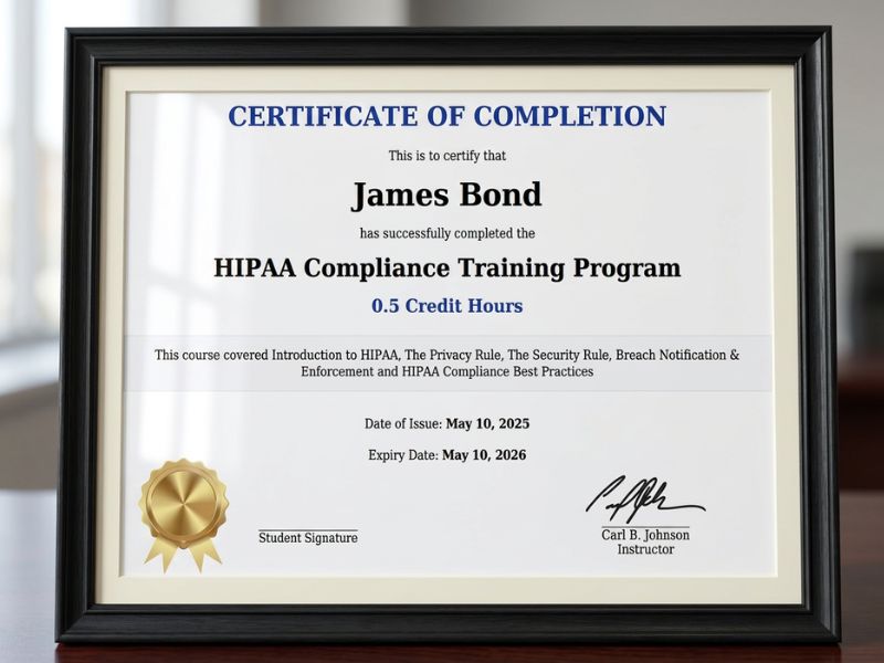 Framed HIPAA Training Certificate